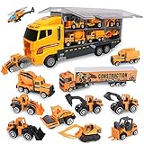 Jenilily Baufahrzeug Autos Bagger Spielzeug Baustelle LKW Spielzeugautos Transporter Kinderspielzeug für Kinder 3 4 5 Jahren