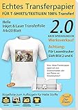 TransOurDream ECHTE Inkjet/Laser Transferfolie Transferpapier,DIN A4X20 Blatt,Bedruckbare Bügelfolie für helle T Shirts/Textilien,Folie für Tintenstrahldrucker und Laserdrucker(2.0-20)