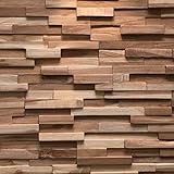 3D Holzpaneele / Holzverblender - Wandpaneele Holz für Wand - Holzwandverkleidung Innen - Wandpanel Haus, Wohnzimmer, Bett, TV usw. (Teak Firenze)