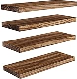 Pipishell Wandregal Holz, 40 cm Regal Wand, Paulownia Küchenregal Hängend Schweberegal Holzregal, 4er-Set aus Holzregalen für Badezimmer, Schlafzimmer, Büro, Wohnzimmer, Küche usw. (Braun)