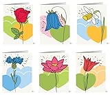 48 umweltfreundliche Blanko Grußkarten mit hell gezeichneten Blumenmotiven und recycelten Umschlägen