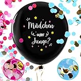 Balloono Gender Reveal Balloon (91cm) ● Komplett-Set mit Konfetti, Nadel, Fahnen und Schleife ● Einfaches Befüllen und geeignet für Helium