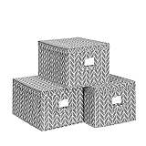 SONGMICS Faltbox, 3er Set, Aufbewahrungsbox mit Deckel, Stoffbox mit Etikettenhalter, Aufbewahrung, Organizer, 40 x 30 x 25 cm, grau RTFB03G