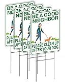Schild mit Aufschrift 'Clean Up After Your Dog', 30,5 x 22,9 cm, doppelseitig, mit Metalldraht, H-Ständer, Wellkunststoff, wasserdicht, wetterbeständig, einfach zu montieren, lichtecht, 4 Stück
