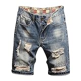 BUZHI Herren Jeans Shorts Löcher Vintage Sommer Hose Kurz Bermuda Stretch Denim Kurze Hose