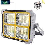 LYNTES 150W LED Baustrahler Akku Solar Arbeitsleuchte Tragbare, 15000LM 11000mAh LED Arbeitsstrahler Akku mit 288 LED-Perlen 5 Modi Camping Flutlicht für Angeln Notfall Baustelle Garag