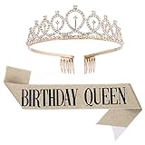 QINREN Birthday Geburtstag Geburtstagskrone Schärpe Birthday Krone Gold Geburtstag Tiara Crown Frauen Mädchen Geburtstag Tiara für Alles Gute zum Geburtstag Partyzubehör, Gefälligkeiten, Dekorationen
