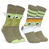 Disney Damen Socken, 2er Set Kuschelsocken Damen Flauschig mit ABS Mickey Minnie Baby Yoda Stitch (Grau Mandalorian)