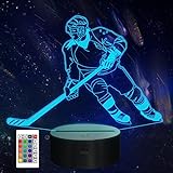 CooPark Eishockey Geschenk, 3d Eishockey Nachtlicht für Kinder mit Fernbedienung 16 Farben ändern dimmbare Funktion, Sport Thema Schlafzimmer Dekor Cooles Lampe für Kinder