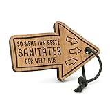Fashionalarm Schlüsselanhänger So Sieht der Beste Sanitäter der Welt aus | Pfeil aus Holz mit Gravur | Geschenk Idee Rettungssanitäter Beruf Job