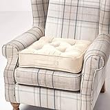 Homescapes großes Sitzkissen 50 x 50 cm, Sitzpolster für Sessel und Sofas mit Tragegriff und Veloursbezug, 10 cm hohes gepolstertes Matratzenkissen, Creme-weiß