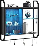 Bestier Gaming schwebende Regale, 84cm LED Wandregal mit verstellbarem Glasboden, Rohrregale hängende Display Regal Bücherregal mit 6 S-Haken, Gaming Zimmer Dekoration Wein Kaffee Bar, Schw