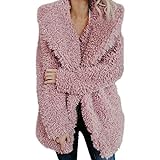Yowablo Damen Cardigan Strickjacke Warme künstliche Wollmantel Jacke Revers Winter Oberbekleidung (XXL,Rosa)