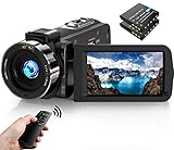Videokamera Camcorder 1080P FHD 30FPS 36MP IR Nachtsicht YouTube Vlogging Kamera Recorder 3.0 '' 270 Grad Drehung IPS Bildschirm 16X Digital Zoom Camcorder mit Fernbedienung und 2 Batterien