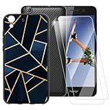 ESACMOT Klassische Streifen Hülle Kompatibel mit Huawei Honor Holly 3 + [2 Pack] Displayschutzfolie aus gehärtetem Glas, stoßfeste Schutzhülle für Huawei Y6 II (5,5 Zoll)