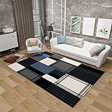 Teppich küche teppichvorleger teppiche für Schlafzimmer Schwarz-Grau-Blau Geometrisches Gittermuster Zimmer deko 180x280cm