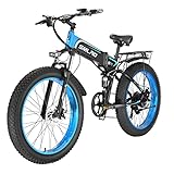 E-Bike E Mountainbike 26 Zoll Elektrofahrrad, Klapprad Elektro-Mountainbike Shimano 7 Gang Getriebe Vollfederung mit 48V 10,4Ah Lithium-Akku, Doppelscheibenbremsen, Fette Reifen Mountain E-MTB (blau)