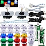SJ@JX Arcade 2 Player Game Controller Stick DIY Kit LED Buttons with Logo MX Microswitch 8 Way Joystick USB Encoder Cable for PC MAME Raspberry Pi Color Mix