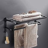 BGDGTP Handtuchhalter zur Wandmontage, Klassische Schwarze Handtuchstangen für das Badezimmer mit Haken，Selbstklebende wasserdichte Handtuchhalter 40/50/60cm