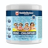 Veddelholzer 180 Mini Chlortabletten. Schnelllösliche Multitabs für Pool, Aufstellpool, Planschbecken, Gartenpool, Kinderpools & Whirlpool Wasserpflege. Pool Zubehör Poolreinigung & Desinfek
