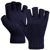 Cooraby Dicke, warme fingerlose Handschuhe, Unisex, Winter, dehnbar, gestrickt, halbe Finger Handschuhe, navy, Medium