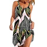 AFFGEQA Damen Freizeit Kleider Damen Sommerkleider Damenkleider Sommer Lässiger Blumendruck Ärmellos Boho Sommerkleider Kurzes Minikleid Lässiges Lockeres Reise Sonnenkleid
