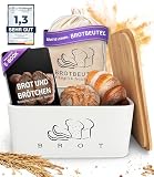 Brotkasten Weiß – Brotbox mit Bambusdeckel als Schneidebrett [2in1 Brotbehälter]- inklusive gratis Brotbeutel Leinen - perfekte Brotaufbewahrung für lange Frische- Premium Brot Aufbewahrungsbox