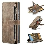 AdirMi Hülle für Samsung S22/S22 Plus/S22 Ultra, Brieftasche Handyhülle - Magnetisch Flip Folio Lederhülle Wallet Handyhülle, 10 x Kreditkarte Slots,Brown,S22 Plus