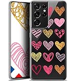 Caseink Schutzhülle für Samsung Galaxy S21 Ultra (6,8 Zoll), Motiv Sweetie, Design Doodling Hearts – weich, ultradünn