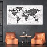 ITCHY FEET Weltkarte XXL 130 x 70 cm Zum Pinnen, World Map Aus Edlem Vlies Als Pinnwand Mit 20 Pins/Fähnchen