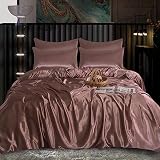 ROOEE Satin-Seide-Bettwäsche-Set, 6-teilig, Spannbettlaken, Bettbezug, 4 Kissenbezüge, Farbe: Blush-Pink, Größe King S