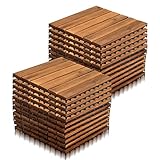 Vigevee Holzfliesen aus Akazien Holz 30x30cm,Holzfliesen für Balkon,6 Latten Fliese 2m²,Balkon Bodenbelag,Holzfliesen Balkon,Bodenfliesen für Terrassen und Balkon (22 Stück)
