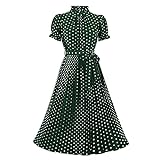 Wellwits Damen Polka Dots Plissee Midi Vintage Cocktail formelles Kleid, grün, XL