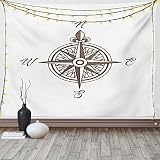 ABAKUHAUS maritim Wandteppich, Einfache Retro Windrose Kunst, aus Weiches Mikrofaser Stoff Klare Farben ohne verblassen Druck, 230 x 140 cm, Taupe und Weiß
