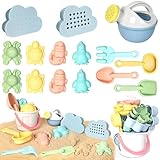 Risingor Sandspielzeug Strandspielzeug für Kinder, 16 Stück Sandspielzeug Sandförmchen Set, Reise Sandspielzeug mit Eimer Schaufel, Sandkasten Strand Spielzeug für Kinder ab 3 4 5 Jahre Mädchen Jung