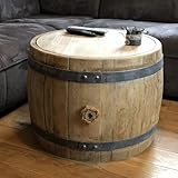 Fass-Schmiede Weinfass Bauchiger Couchtisch aus Weinfass Mittelteil mit Holzplatte Sofatisch (Natur)