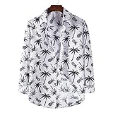 Hawaii Hemd Männer, Herren Langarmhemd Schwarz Kokospalme Ananas Bedrucktes Hawaiihemd Weiß Langarm Knopf Lässiger Kubakragen Stranddruck Herrenhemd,3XL