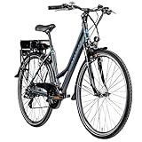 ZÜNDAPP E-Bike Trekking 700c Green 7.7 Pedelec Trekkingrad Damen 28 Zoll Touren (grau/blau, 48 cm)