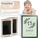 memoryPRINTS.® Baby Handabdruck Fußabdruck personalisiert - Abdruckset mit Holz Bilderrahmen für Babys - Geburtsposter mit 2 Stempelkissen - Babygeschenk Neugeborene