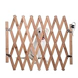 happygirr Hundezaun aus Holz einziehbare Leitplanke Sicherheits Schutzteiler Tor Schiebetür Gitter ausziehbare Breite 60-110 cm freistehendes Absperrgitter für Hunde