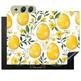 KitchenYeah© Herdabdeckplatte 70x52 cm Induktion Schutzmatte Küche Herdabdeckung Ceranfeld Induktionsmatte Cerankochfeld Abdeckung, Spritzschutz Rückwand Blumen - Ostereier - Gelb
