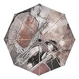 Geige Trompete Kunst Regenschirm Automatik Auf-Zu UV-Schutz Umbrella Leicht Kompakt Schirme für Jungen Mädchen Reise Frauen