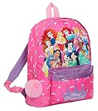 Disney Prinzessinnen-Rucksack mit allen offiziellen Prinzessinnen-Mädchen, groß, Pink mit Glitzer, rose, Einheitsgröße, Rucksack