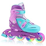 Locavun Verstellbare Inline-Skates für Mädchen, Jungen, Kinder mit leuchtenden Rädern, beleuchtete Hartschalen-Rollerblades für den Innen- und Außenbereich (Violett, M: 31-35 EU)