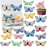 TOPJOWGA Essbare Schmetterlings Kuchen-Deckel, 72 Stück Oblatenpapier-Schmetterlings, Essbare Kuchen Cupcake Toppers Tortendeko für Hochzeit, Geburtstagsparty, Babyparty