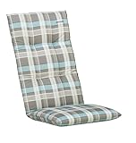 Kettler Sesselauflage für Hochlehner – komfortable Stuhlauflage mit Kreisheftung und Karomuster – 120 cm hohe Polsterauflage aus Baumwolle – türkis & grau
