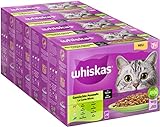 Whiskas Senior 7+ Katzennassfutter Gemischte Auswahl in Sauce, 48 Portionsbeutel, 12x85g (4er Pack) – Hochwertiges Katzenfutter nass, für Katzen ab 7 Jahren und älter