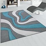 Paco Home Designer Teppich Modern Abstrakt Wellen Optik Konturenschnitt In Versch. Farben und Größen, Grösse:120x170 cm, Farbe:Türk
