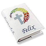 Gotteslob Gotteslobhülle Kreuz Herzen Regenbogen Kunstleder mit Namen bestickt weiß, Farbe:weiß