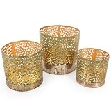 Logbuch-Verlag 3 Windlichter aus Metall kleine Laternen Kerzenhalter Gold grün Balkon Terrasse Deko Geschenk-Set 8-12